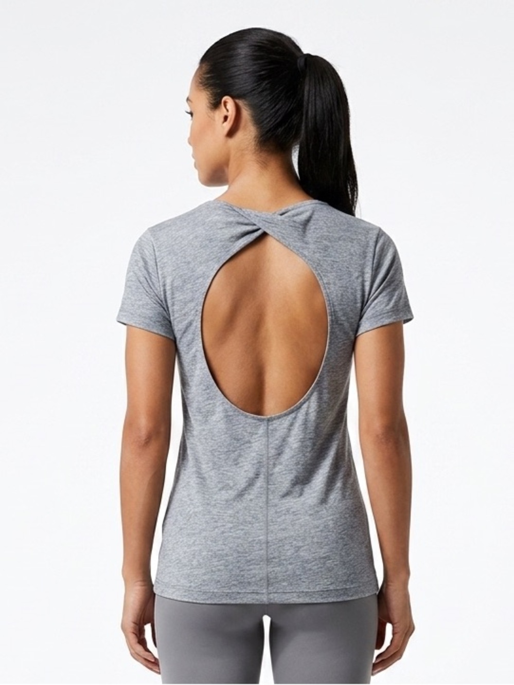 ADIDAS Climalite Sexy Open Back Gray Gym S/S Tee T-Shirt S Small $50 NWOT